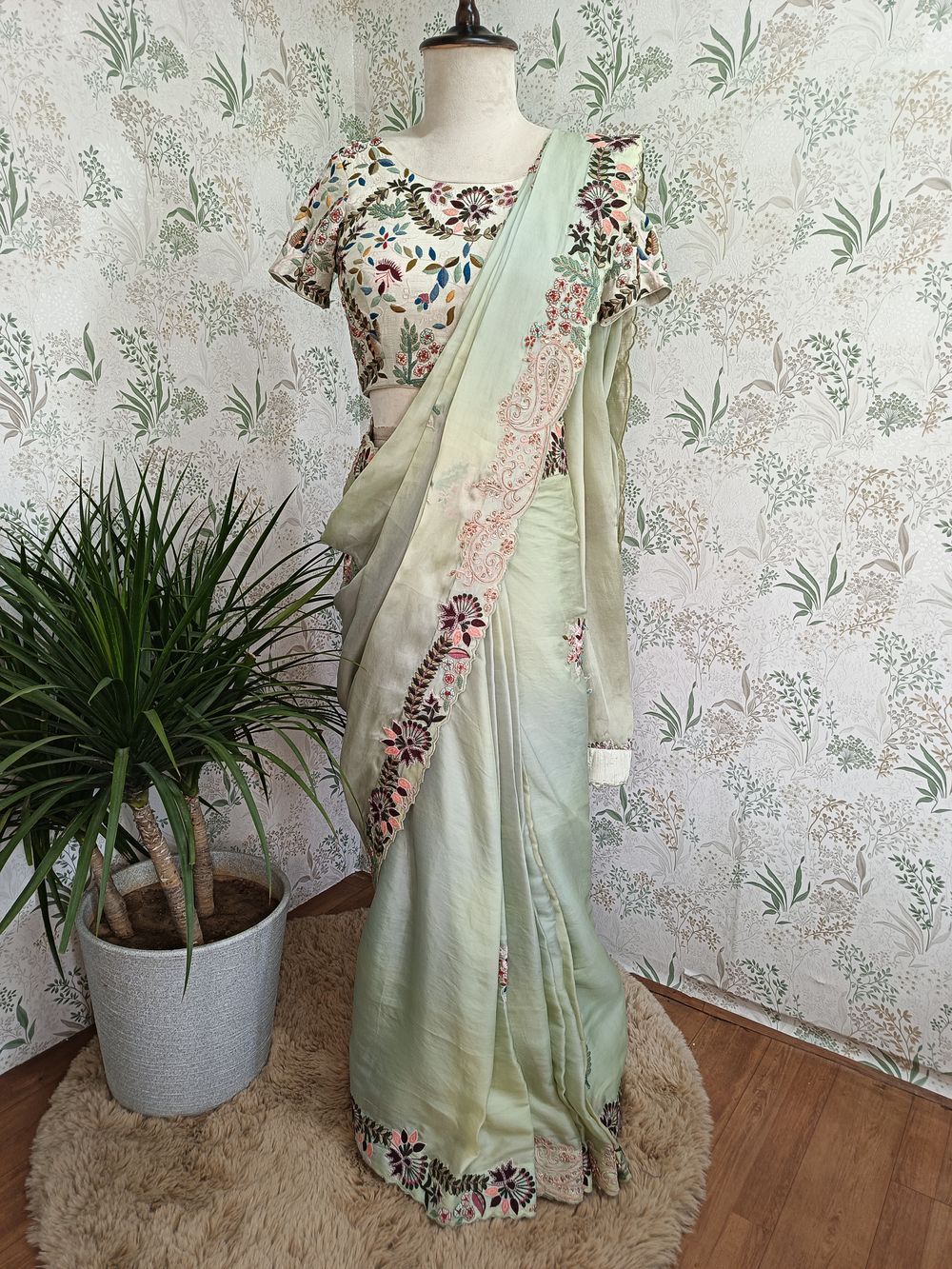 Pistachio green saree