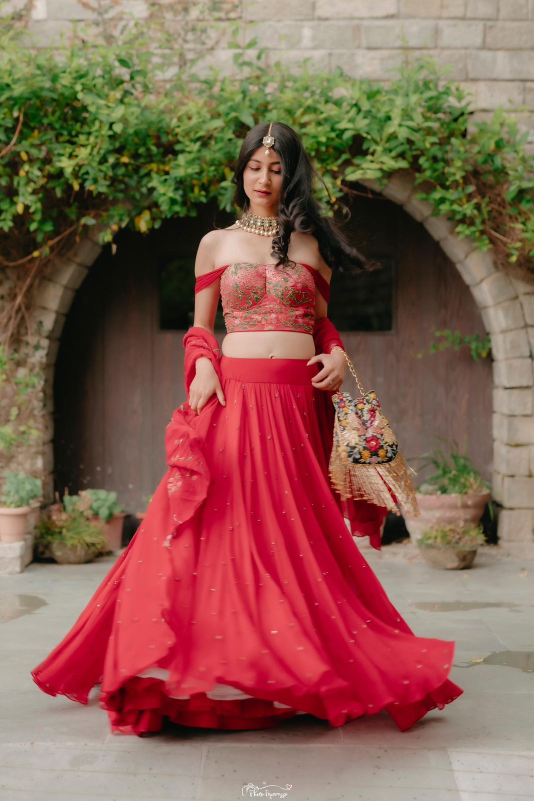 Raat Rani Lehenga in Red Georgette/Silk