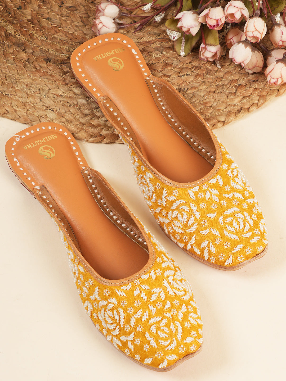 Pearl On Sunshine Mustard Yellow Jutti - Premium Leather Elegance