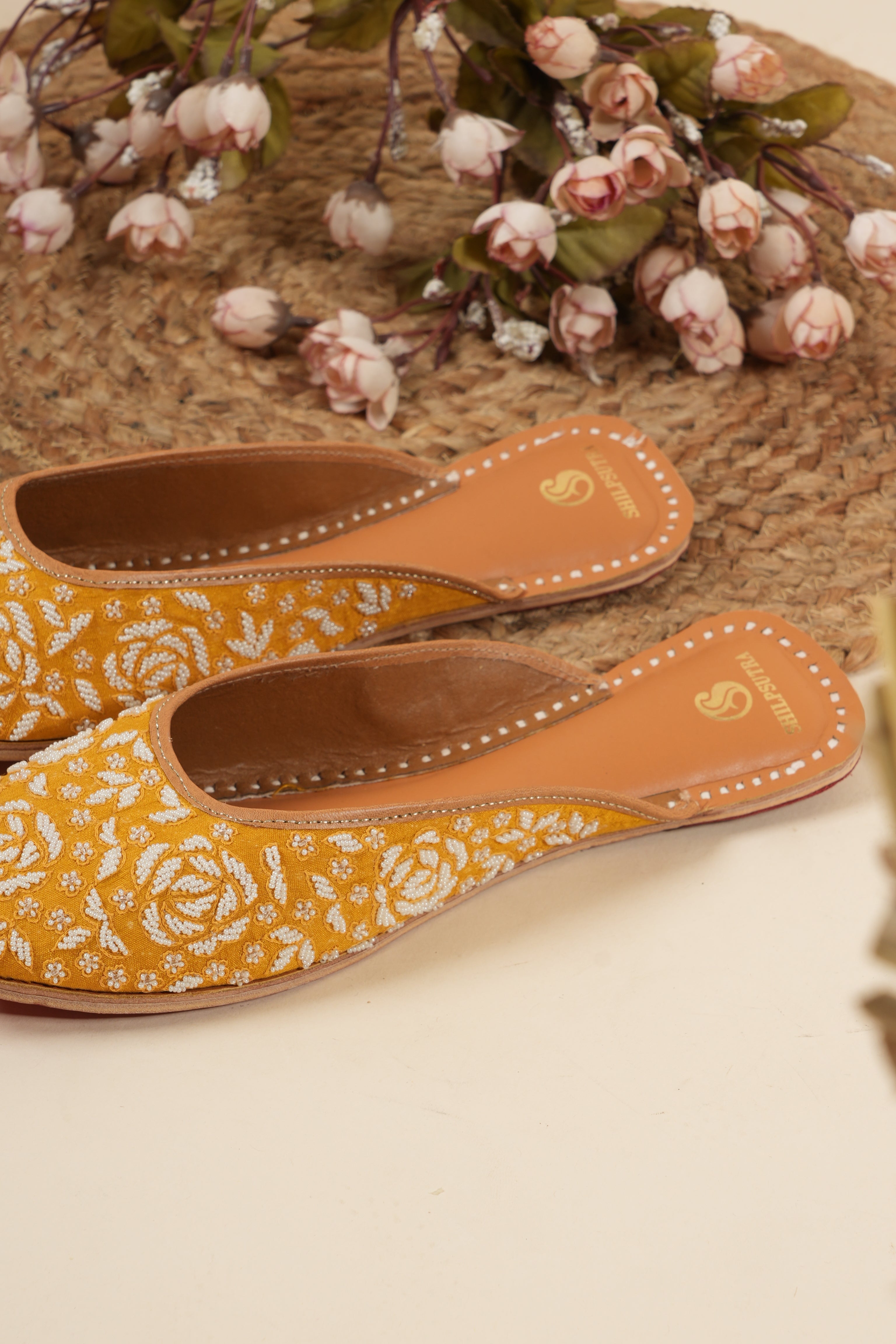 Pearl On Sunshine Mustard Yellow Jutti - Premium Leather Elegance