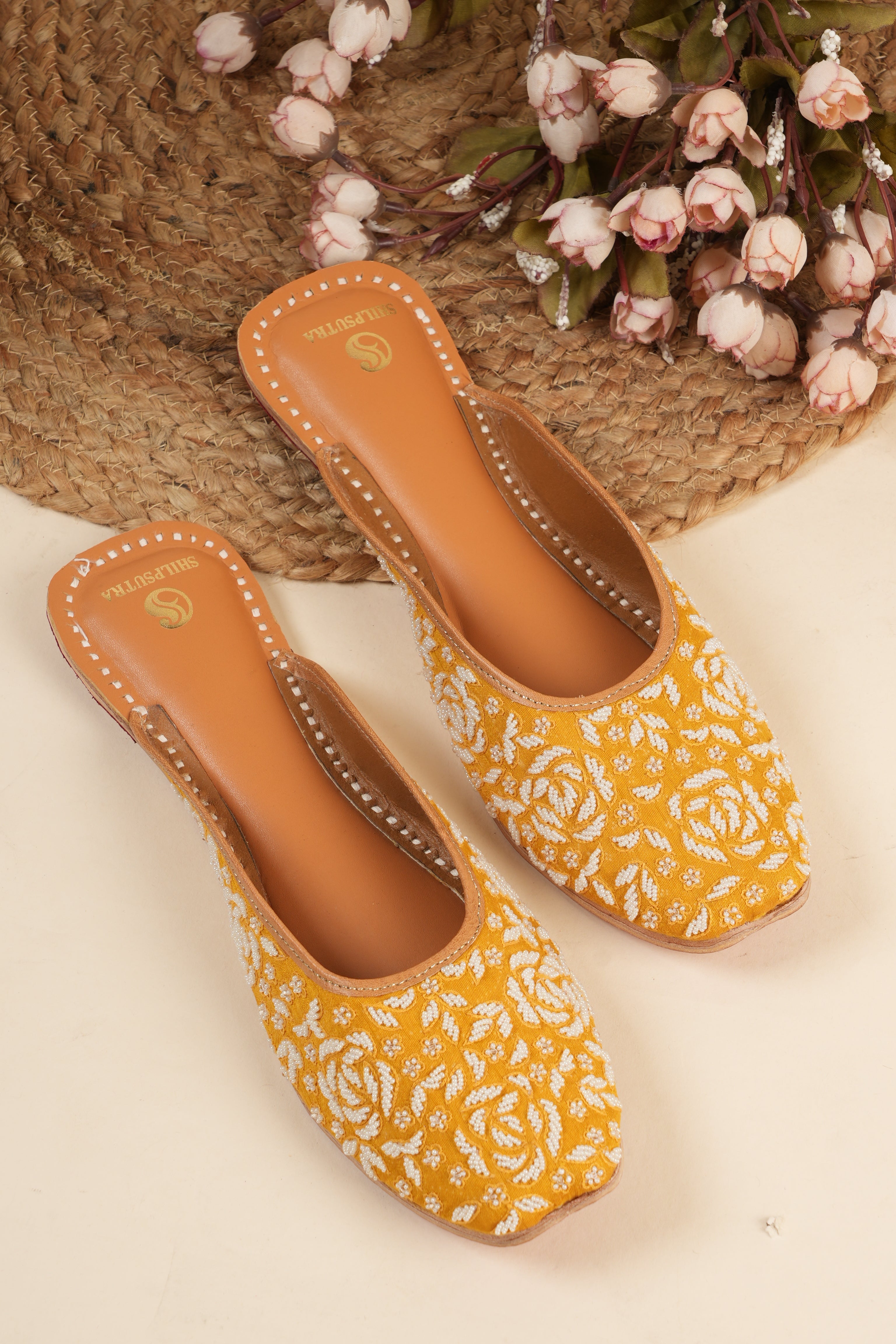 Pearl On Sunshine Mustard Yellow Jutti - Premium Leather Elegance