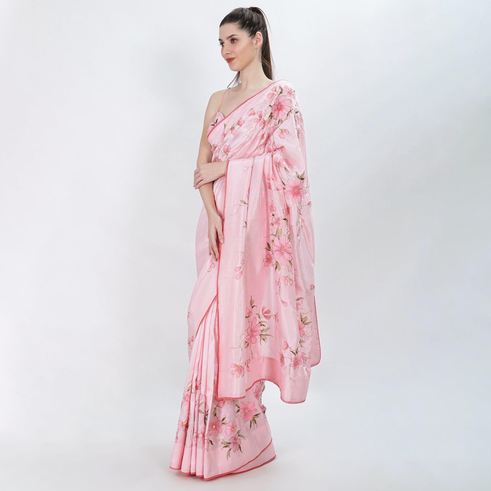 Pink butterfly saree