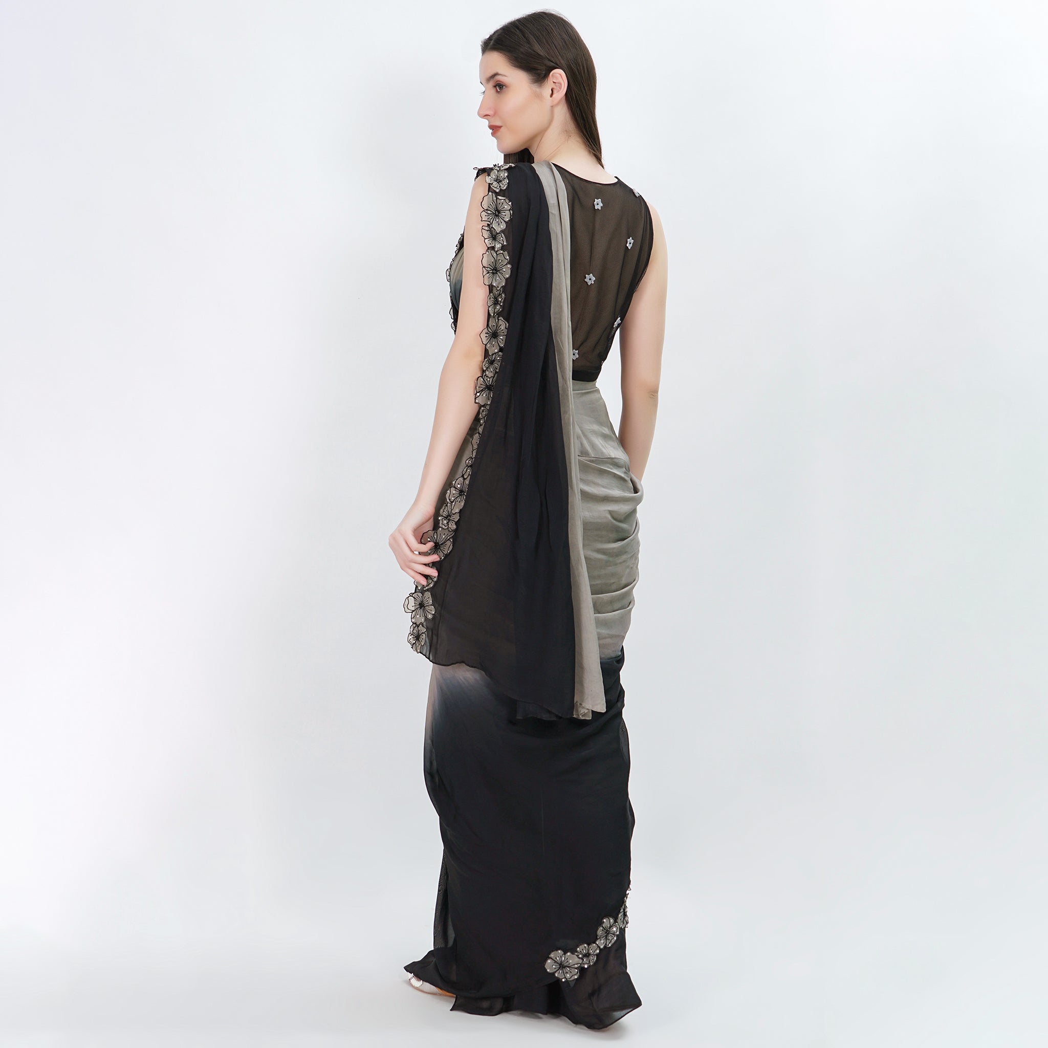 Black delight ombre drape saree