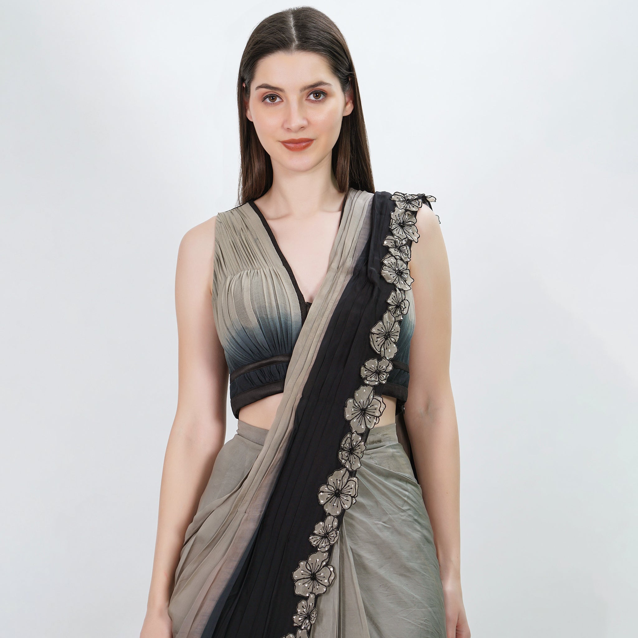 Black delight ombre drape saree