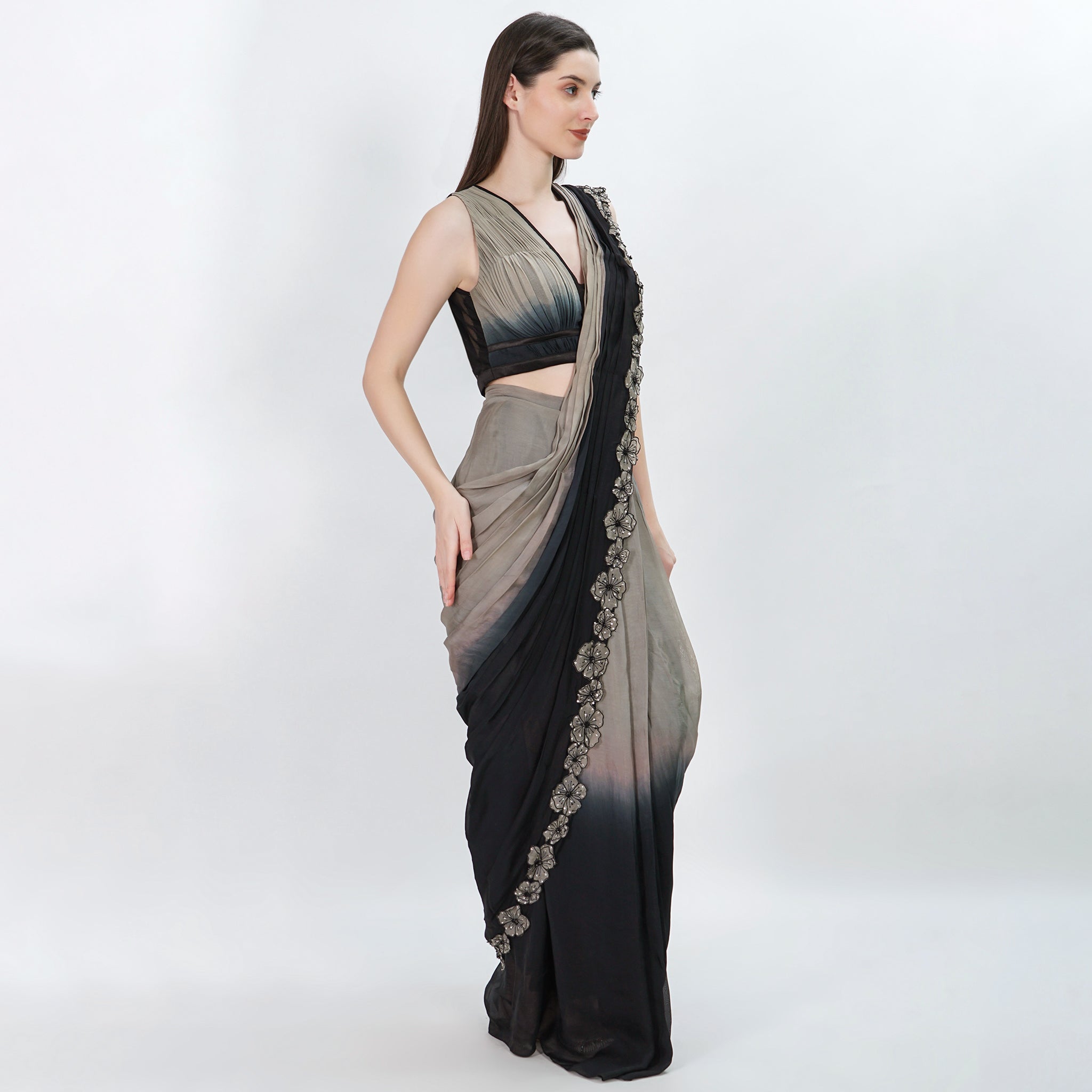 Black delight ombre drape saree