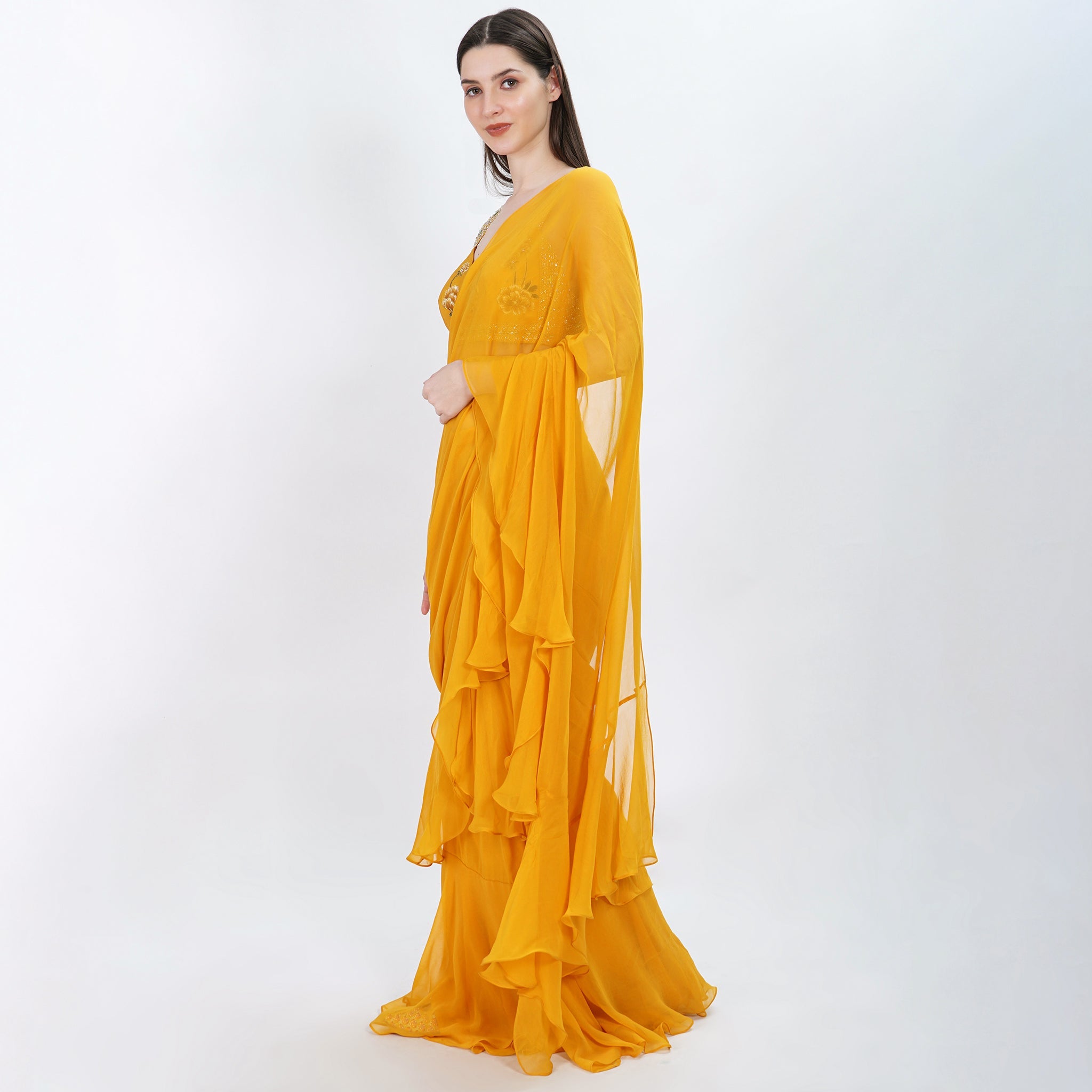 Day Lily drape Ruffle saree