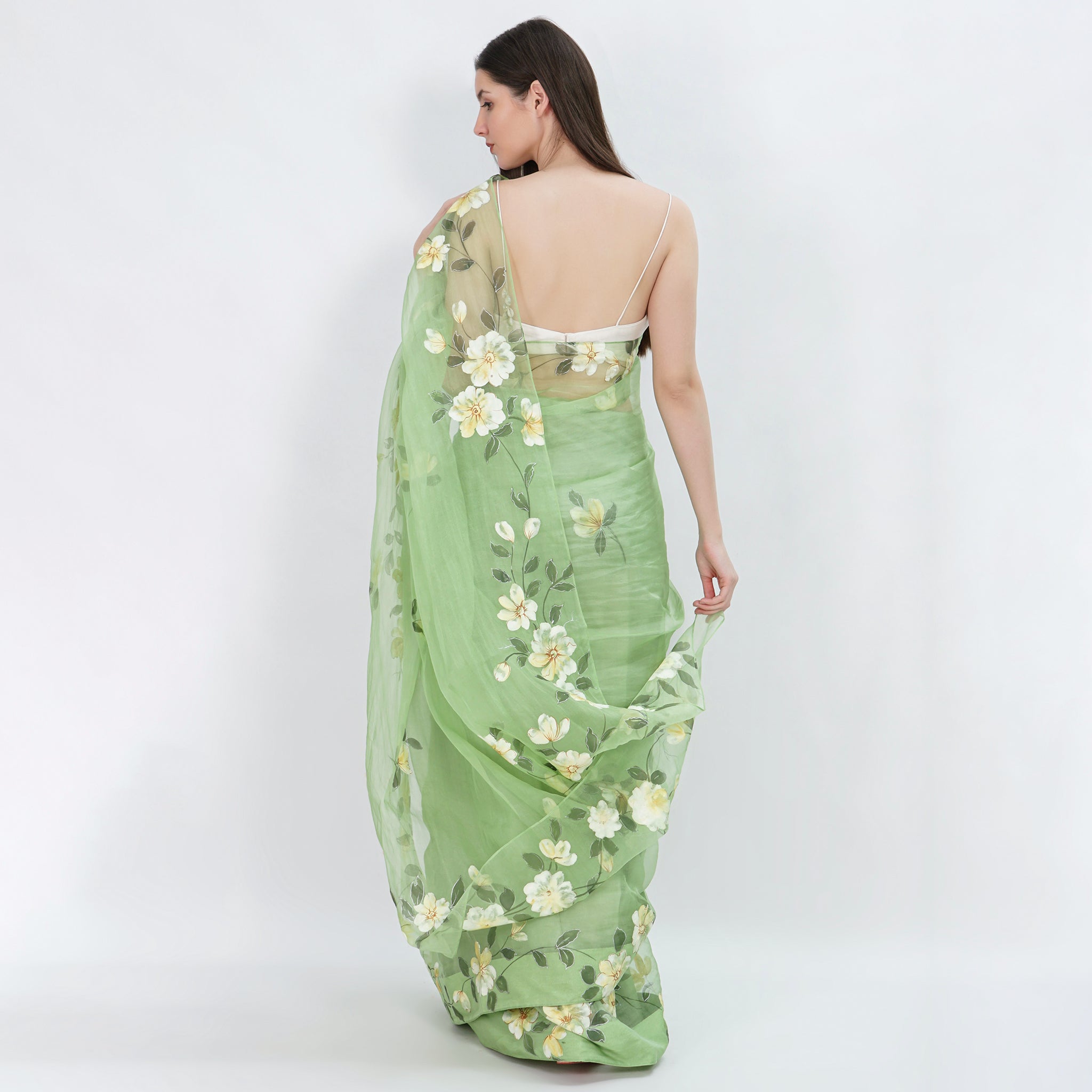 Green apple lotus saree