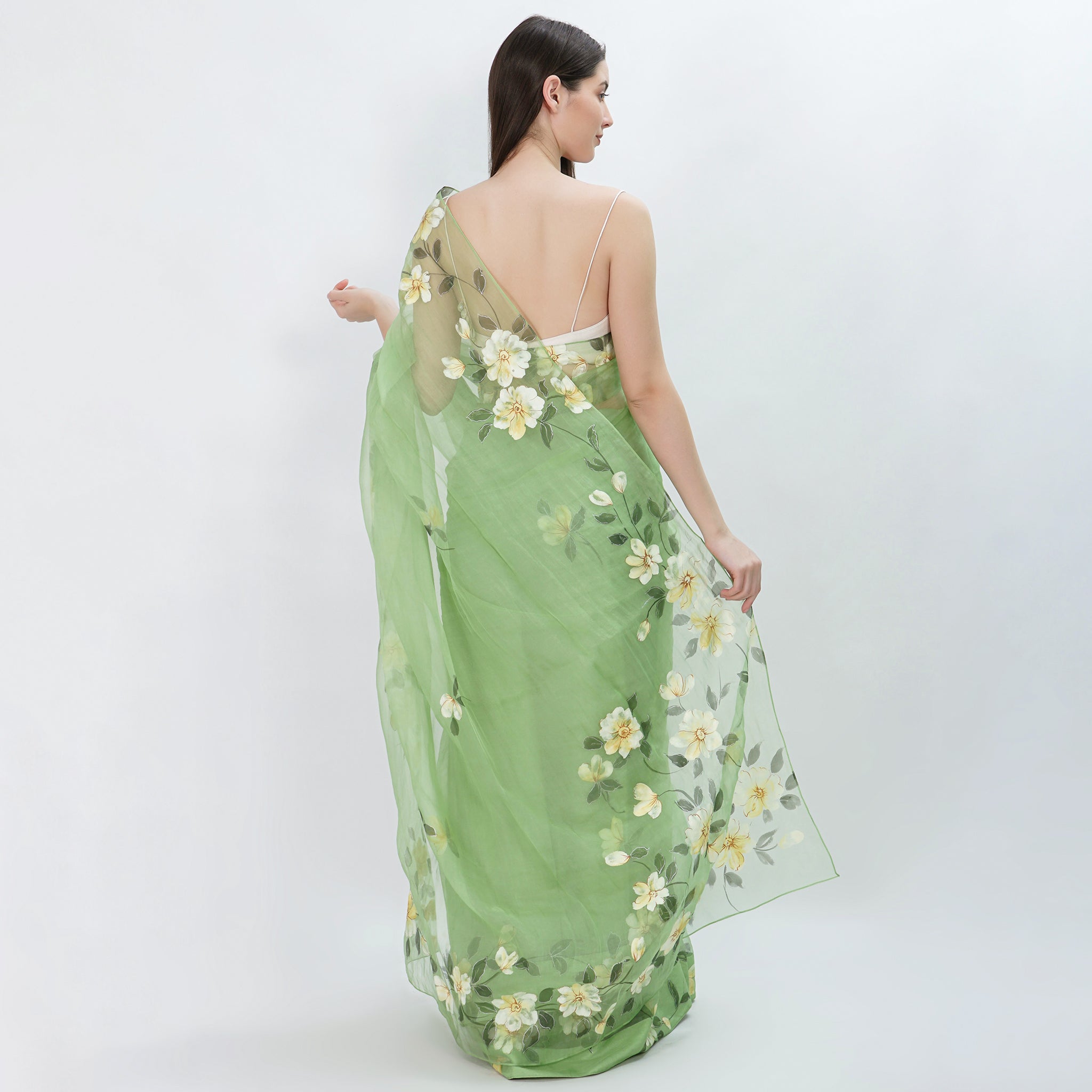 Green apple lotus saree