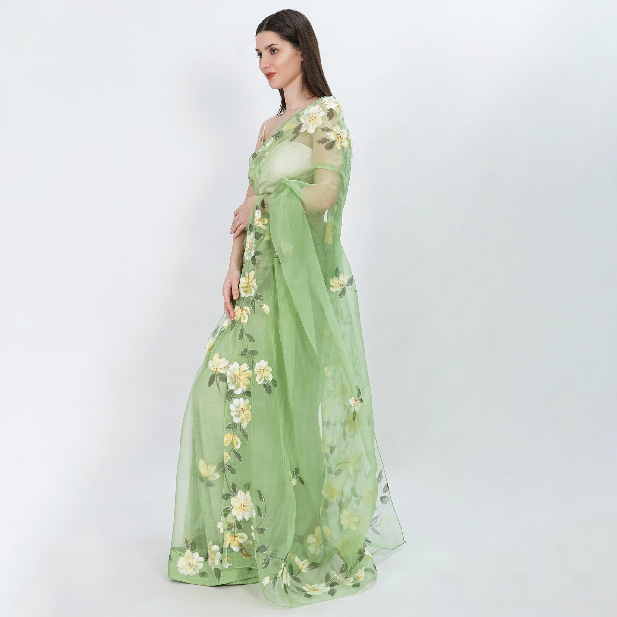 Green apple lotus saree