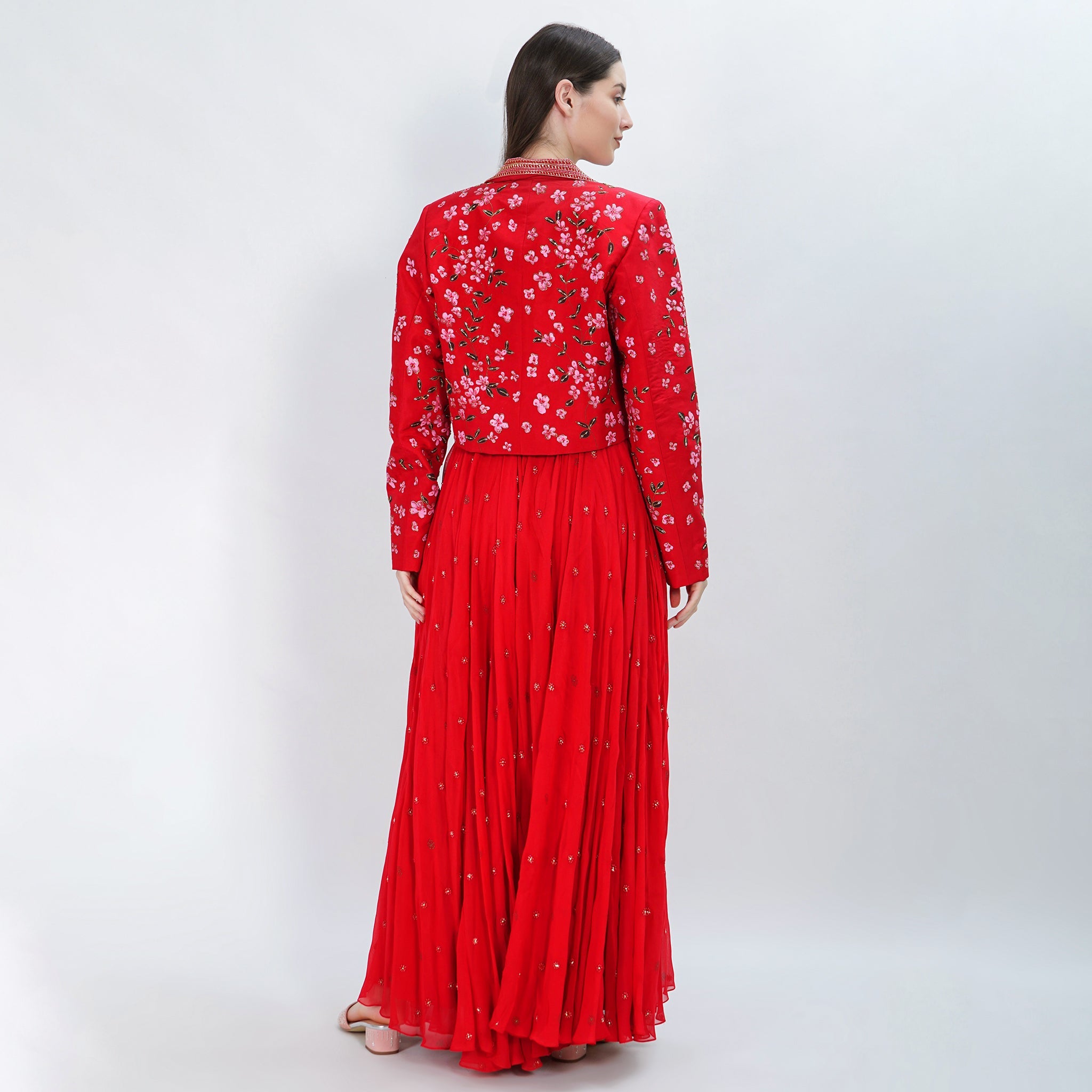 Red lily sharara with jacket