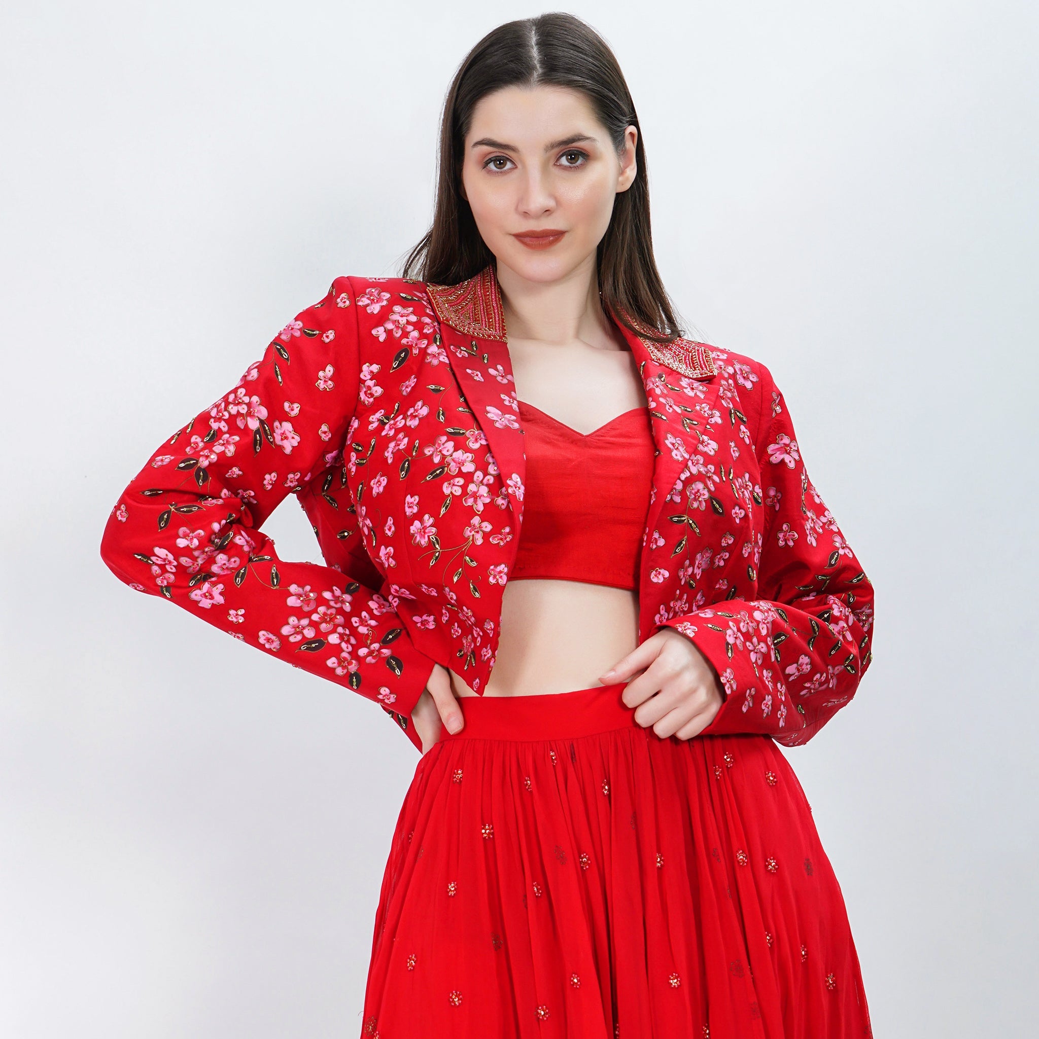 Red lily sharara with jacket