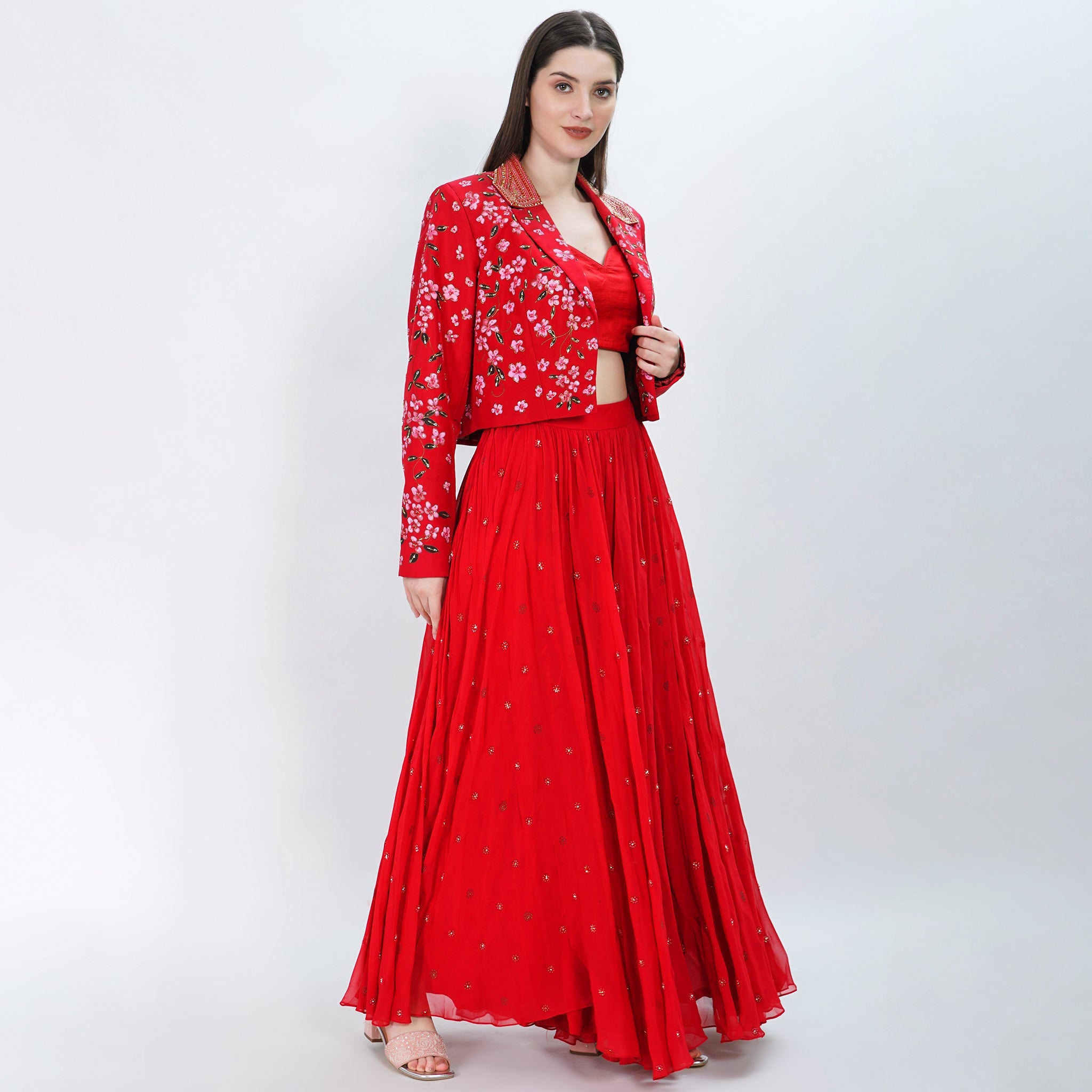 Red lily sharara with jacket