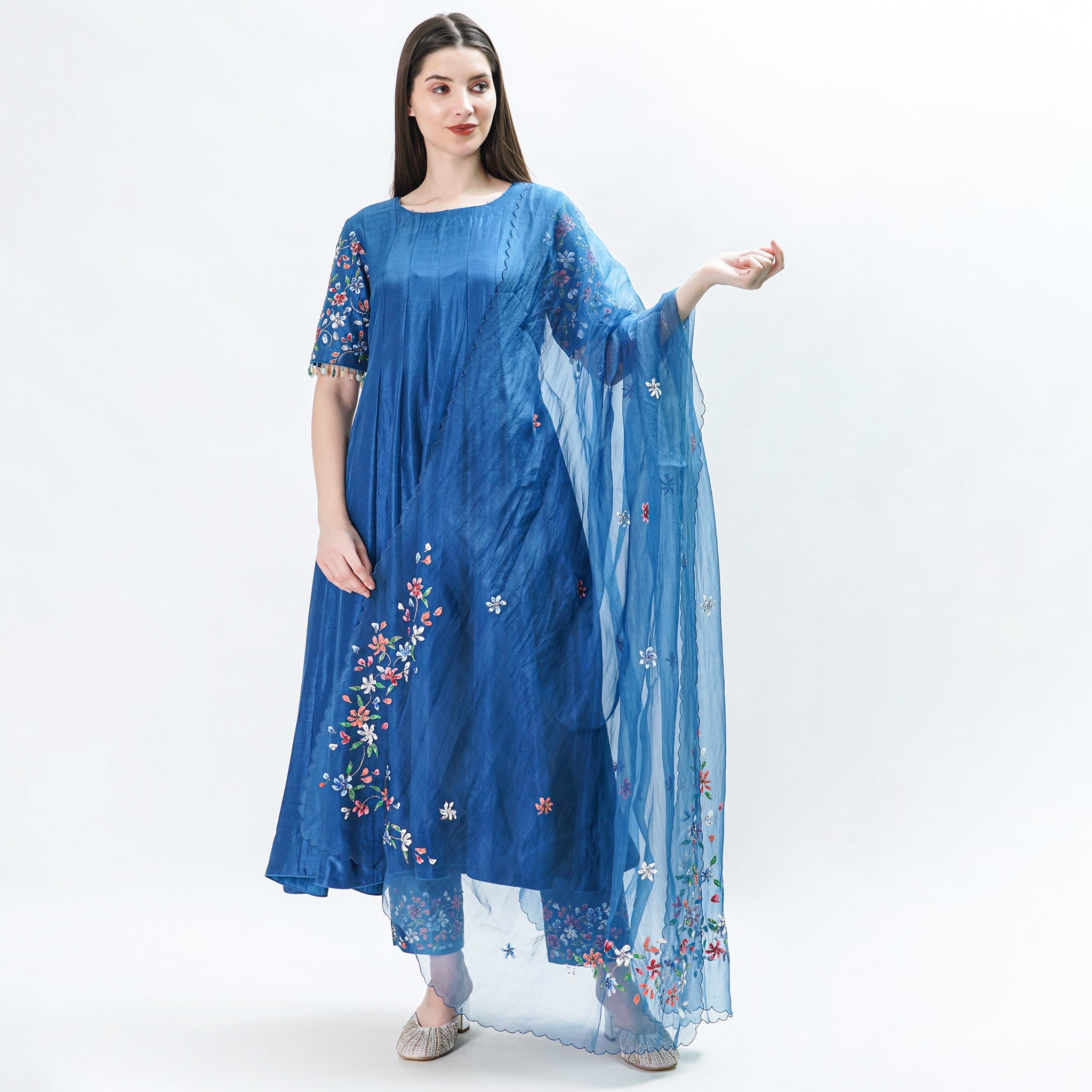 Blue flax Anarkali